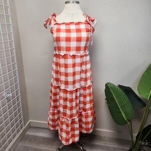 F&F Orange Gingham Tiered Dress - Size 10